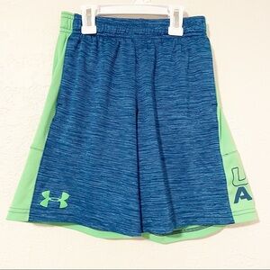 Under Armour Youth Small HeatGear‎ Loose Fit Blue Neon Green Basketball Shorts